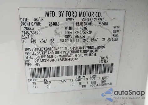 2008 Ford Edge Limited from USA, damaged, VIN 2FMDK39C18BB45841